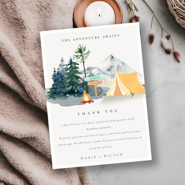 Tarjeta De Agradecimiento Moda Rústica Boda de montaña de Pine Woods Camping (Subido por el creador)