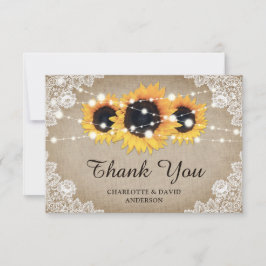 Tarjeta De Agradecimiento Moda Rústica Burlap Boda de girasol