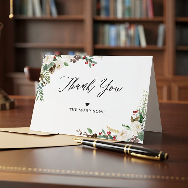 Tarjeta De Agradecimiento Moda Rústica Floral Holly Berries Gracias (Subido por el creador)