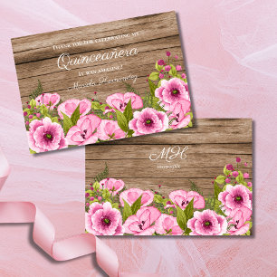 Tarjeta De Agradecimiento Moda Rústica Poppies Rosa Quinceañera