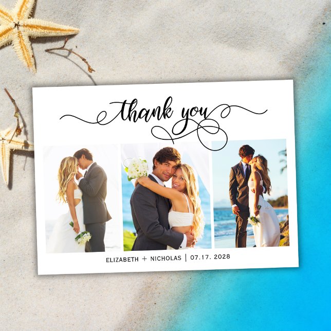 Tarjeta De Agradecimiento Moda Script 3 Collage de fotos Boda Gracias Tarjet (Subido por el creador)