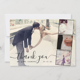 Tarjeta De Agradecimiento Moda Script 4 Fotos Collage Boda Gracias