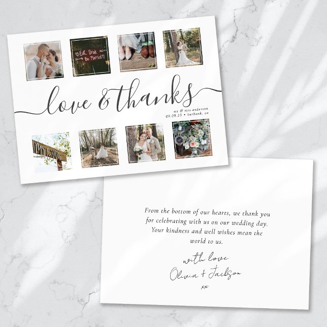 Tarjeta De Agradecimiento Moda Script Boda de Collage de fotos moderno Graci (Subido por el creador)