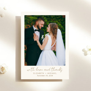 Tarjeta De Agradecimiento Moda Script Foto Cream Gold Boda