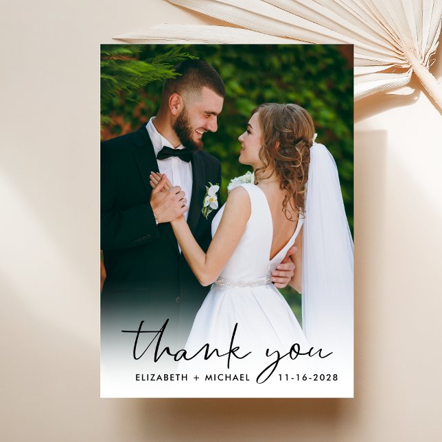 Tarjeta De Agradecimiento Moda Script Foto Superposición de crema Boda (Subido por el creador)
