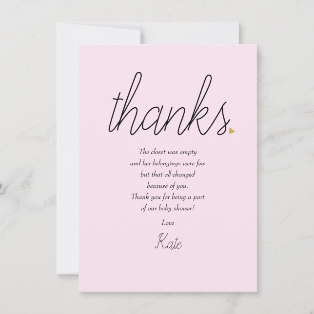 Tarjeta De Agradecimiento Moda Script Love Heart Baby Girl Gracias Poema (Anverso)