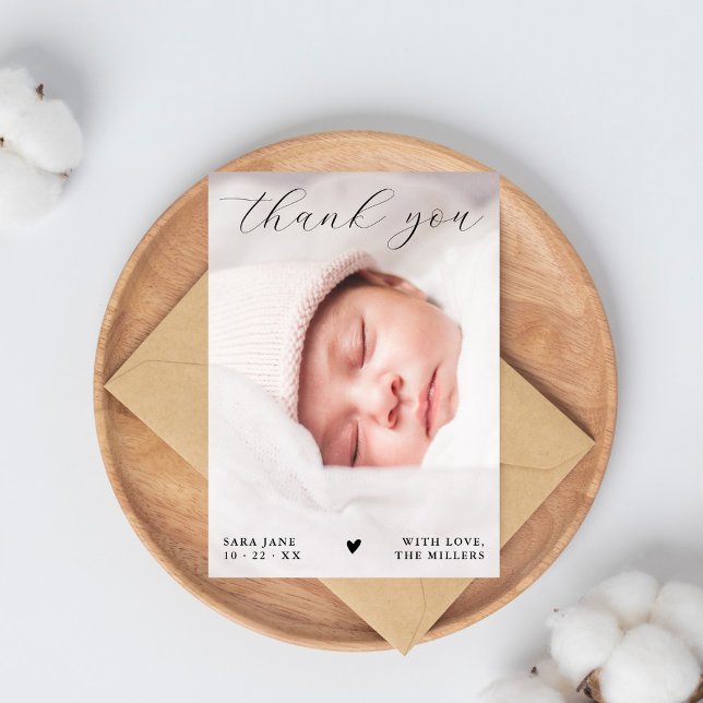Tarjeta De Agradecimiento Moda Script Personalizado completo Foto Baby Showe (Subido por el creador)
