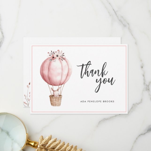 Tarjeta De Agradecimiento Moda simple acuarela Balón de aire caliente Niña (Anverso/Reverso In Situ)