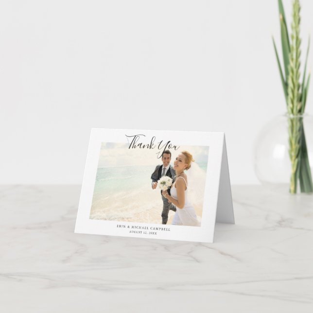 Tarjeta De Agradecimiento Moda simple Boda de fotos de escritura moderna Gra (Anverso)