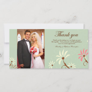 Tarjeta De Agradecimiento Moda suave verde azulado + crema floral boda graci