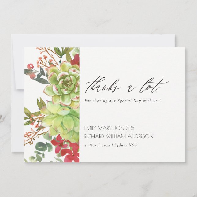 Tarjeta De Agradecimiento Moda Suculento Desierto Cactus Boda Floral Rojo (Anverso)