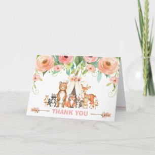 Tarjeta De Agradecimiento Moda Tribal Woodland Animales Baby Shower Cumpleañ