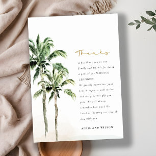Tarjeta De Agradecimiento Moda Tropical Beach Palm Trees Boda acuarela