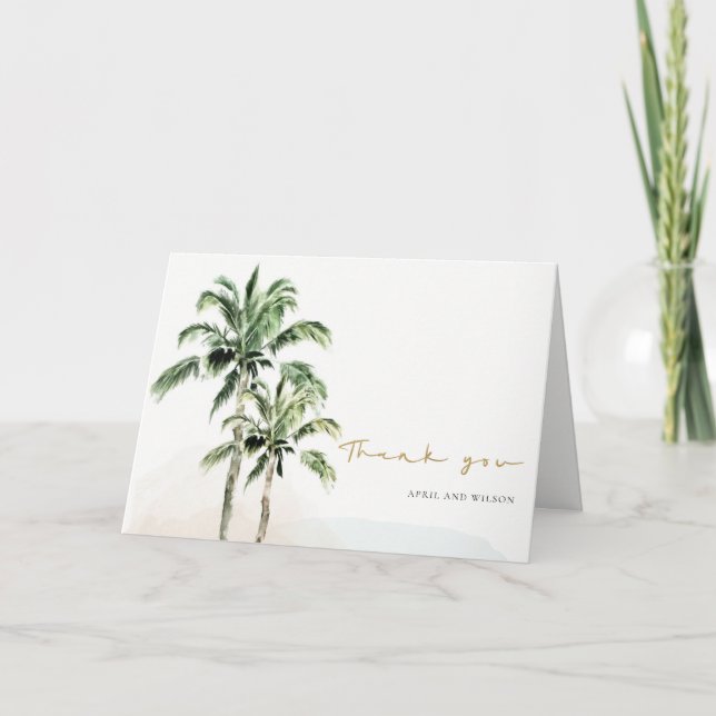 Tarjeta De Agradecimiento Moda Tropical Beach Palm Trees Boda acuarela (Anverso)