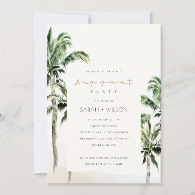 Tarjeta De Agradecimiento Moda Tropical Beach Palm Trees Engagement Invite (Anverso)