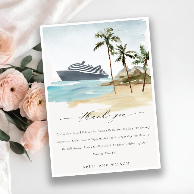 Tarjeta De Agradecimiento Moda Tropical Seascape Palm Beach Cruise Boda (Subido por el creador)