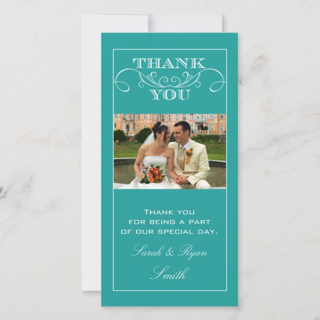 Tarjeta De Agradecimiento Moda Turquesa Boda Gracias Cartas De Foto (Anverso)