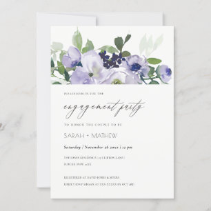 Tarjeta De Agradecimiento Moda Violet Purple Floral Leafy Engagement Invite