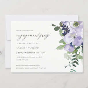 Tarjeta De Agradecimiento Moda Violet Purple Floral Leafy Engagement Invite