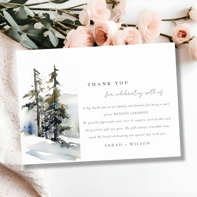 Tarjeta De Agradecimiento Moda Winter Pine Trees Boda paisajístico de nieve (Subido por el creador)
