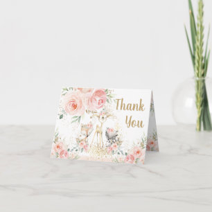 Tarjeta De Agradecimiento Moda Woodland Animales Rubor Floral Baby Shower