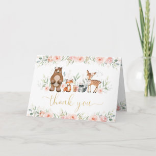 Tarjeta De Agradecimiento Moda Woodland Animales Soft Rubor Floral rosa