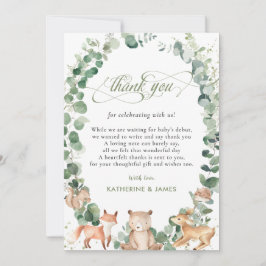 Tarjeta De Agradecimiento Moda Woodland Animals Greenery Baby Shower  