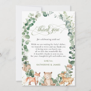 Tarjeta De Agradecimiento Moda Woodland Animals Greenery Baby Shower