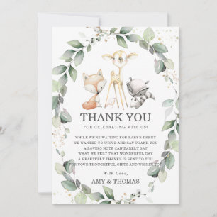 Tarjeta De Agradecimiento Moda Woodland Animals Rustic Greenery Baby Shower