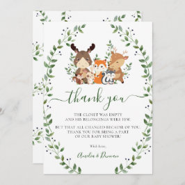 Tarjeta De Agradecimiento Moda Woodland Greenery Forest Animals Baby Shower