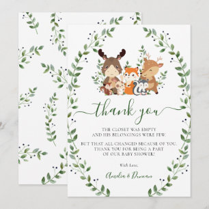 Tarjeta De Agradecimiento Moda Woodland Greenery Forest Animals Baby Shower