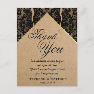 Tarjeta De Agradecimiento Moda y elegante encaje negro, oro y papel reciclad