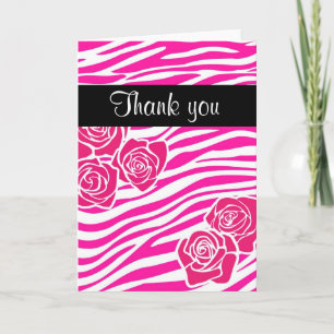 Tarjeta De Agradecimiento Modelo de la cebra + los rosas rosados le