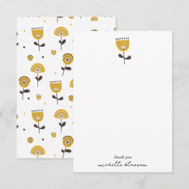 Tarjeta De Agradecimiento Modelo floral amarillo moderno de mediados del sig (Anverso / Reverso)
