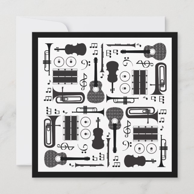 Tarjeta De Agradecimiento Modelo moderno de instrumentos musicales en blanco (Anverso)