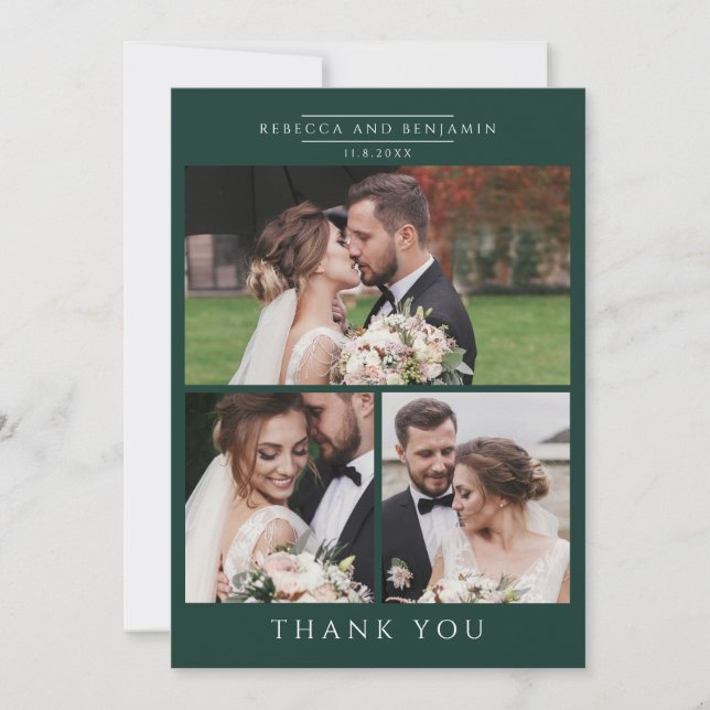 Tarjeta De Agradecimiento Modern 3 Photos Hand-Lettered Wedding (Anverso)