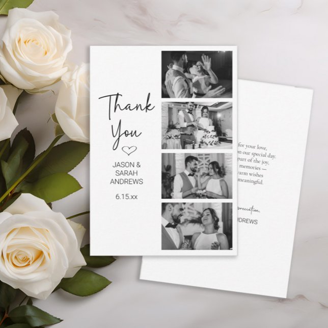 Tarjeta De Agradecimiento Modern 4 Photo Black White Filmstrip Wedding  (Modern black and white 4 photo filmstrip-style wedding thank you card)