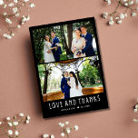 Tarjeta De Agradecimiento Modern 4 Photo Boda Gracias<br><div class="desc">Collage moderno de fotos "Amor y gracias" boda de diseño tarjetas de agradecimiento en negro con diseño de texto en blanco - personalizado con cuatro de nuestras fotos favoritas del día de la boda y tu mensaje de agradecimiento.</div>