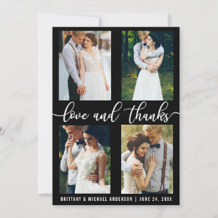 Tarjeta De Agradecimiento Modern 4 Photo Boda Love and Gracias