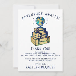 Tarjeta De Agradecimiento Modern Adventure Travel Globe Baby Shower