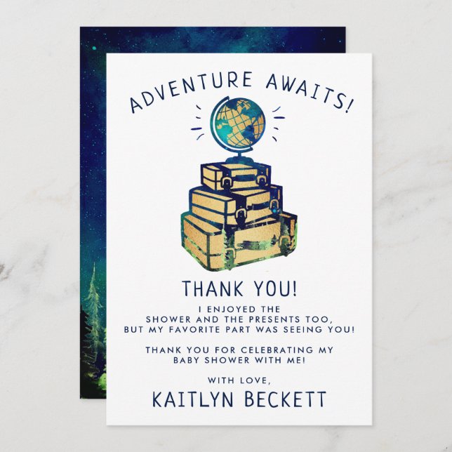 Tarjeta De Agradecimiento Modern Adventure Travel Globe Baby Shower (Anverso / Reverso)