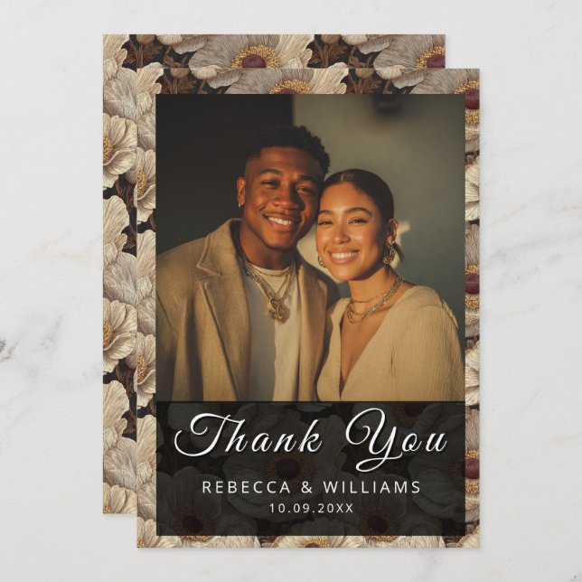 Tarjeta De Agradecimiento Modern Anemones Inspired Garden Wedding (Anverso / Reverso)