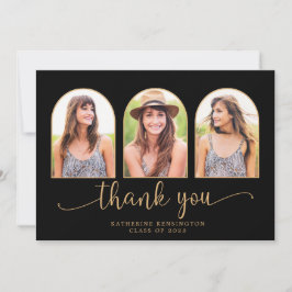 Tarjeta De Agradecimiento Modern Arch Black Gold 3 Graduación de fotos