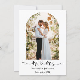 Tarjeta De Agradecimiento Modern Arch Calligraphy Heart Mr. and Mrs. Boda