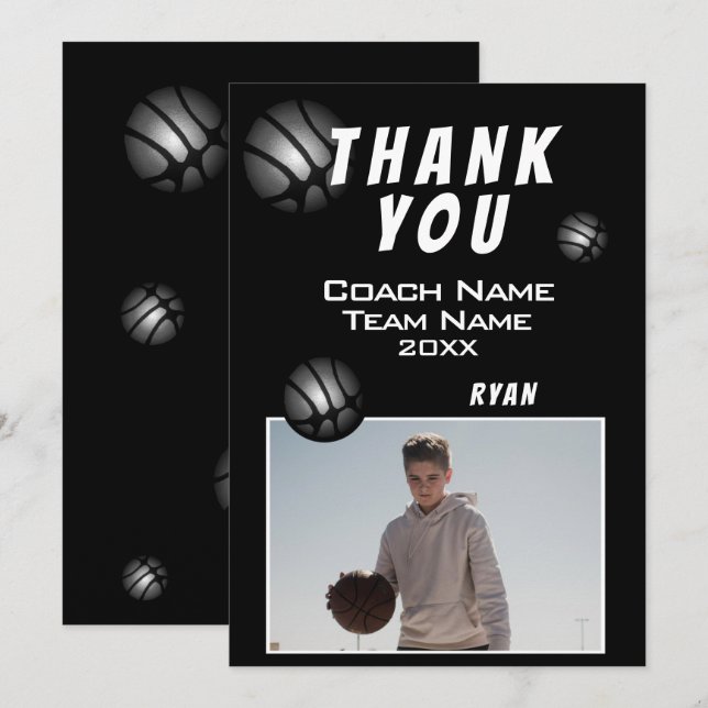 Tarjeta De Agradecimiento Modern Basketball Ball Photo Thank you Coach  (Anverso / Reverso)
