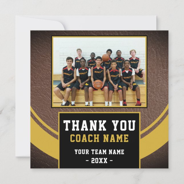Tarjeta De Agradecimiento Modern Basketball Team Coach Photo (Anverso)