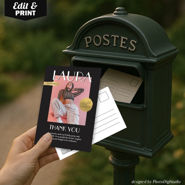 Tarjeta De Agradecimiento Modern Birthday Custom Magazine Cover (Modern Birthday Custom Magazine Cover Thank You Card)