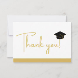 Tarjeta De Agradecimiento Modern Black and Gold White Graduación Gracias C