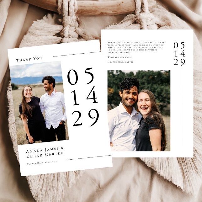 Tarjeta De Agradecimiento Modern Black and White Minimal Wedding Photo (Subido por el creador)