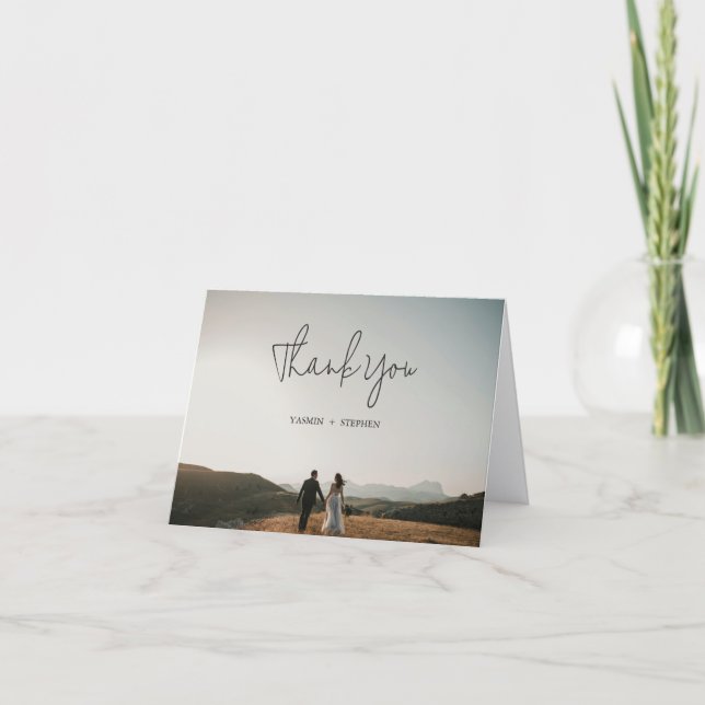 Tarjeta De Agradecimiento Modern Black and White Photo Chic Wedding (Anverso)